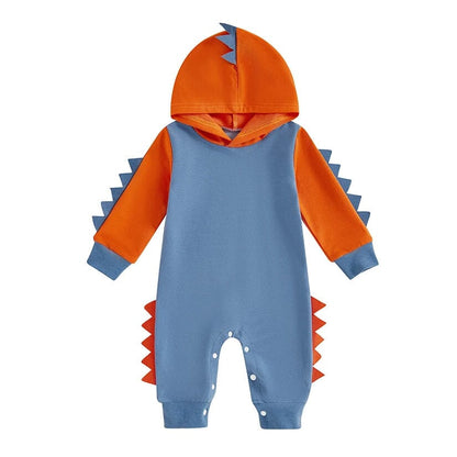 Long Sleeve Dino Hooded Baby Jumpsuit