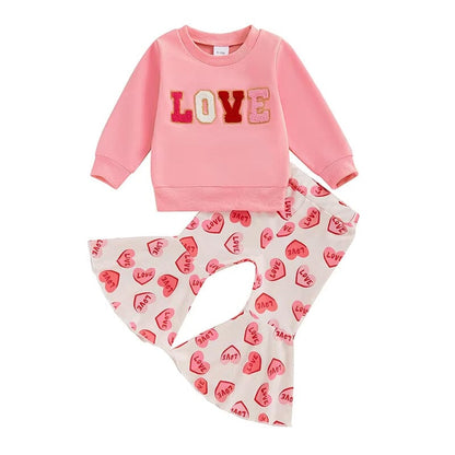 Long Sleeve Love Flared Pants Baby Set