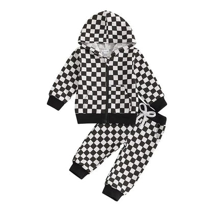 Long Sleeve Checkered Hoodie Toddler Set
