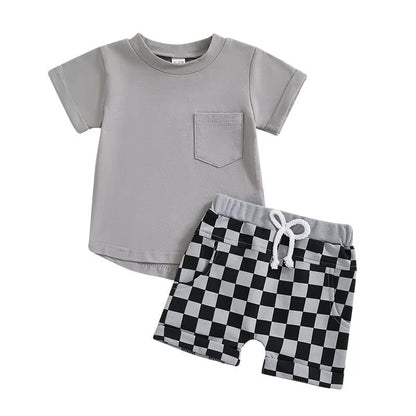 Short Sleeve Checkered Shorts Baby Set