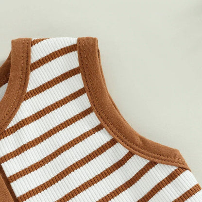 Sleeveless Striped Buttons Baby Jumpsuit