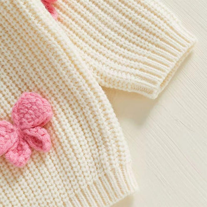 Long Sleeve Knitted Bows Toddler Sweater