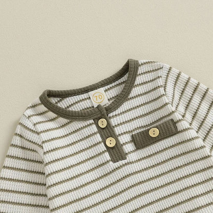 Long Sleeve Striped Waffle Baby Set