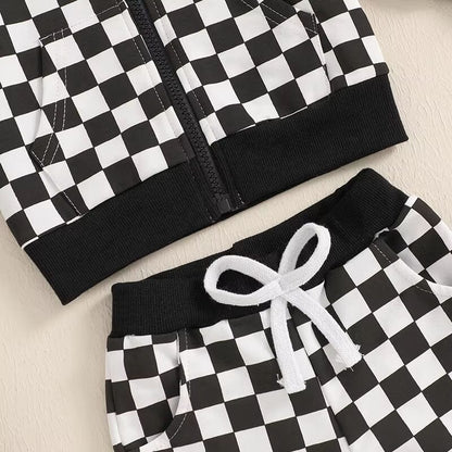 Long Sleeve Checkered Hoodie Toddler Set