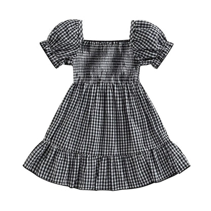 Puff Sleeve Plaid Toddler Dress