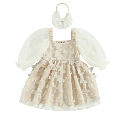 Long Sleeve Butterfly Lace Toddler Dress