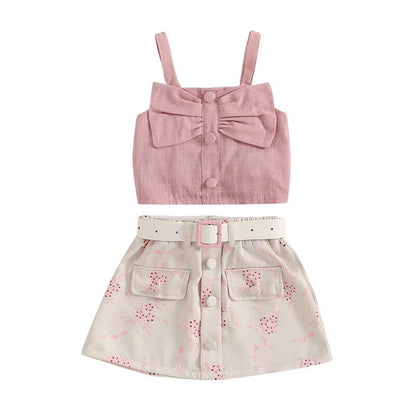 Sleeveless Bow Belted Skirt Toddler Set