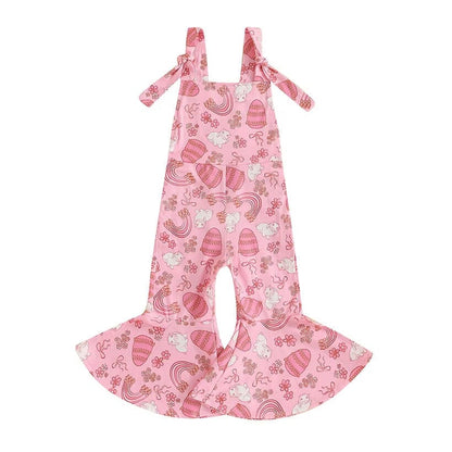 Sleeveless Pink Easter Flared Toddler Jumpsuit