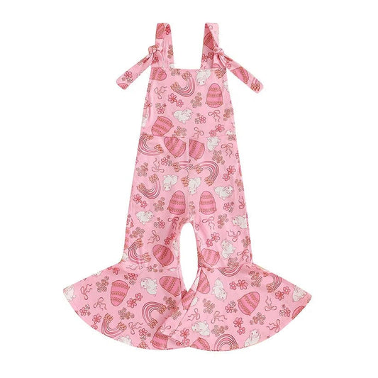 Sleeveless Pink Easter Flared Toddler Jumpsuit