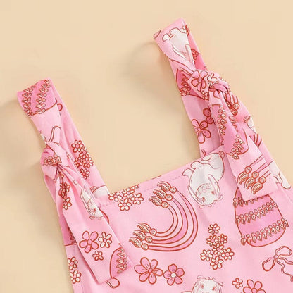Sleeveless Pink Easter Flared Toddler Jumpsuit