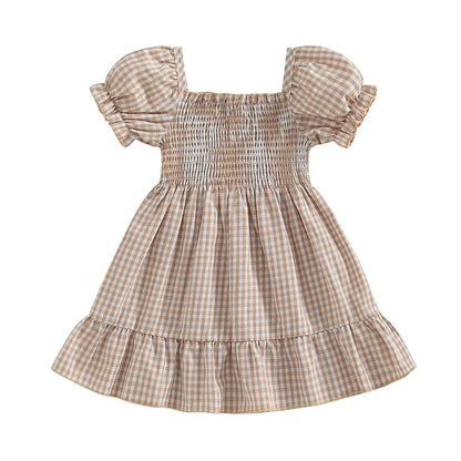 Puff Sleeve Plaid Toddler Dress