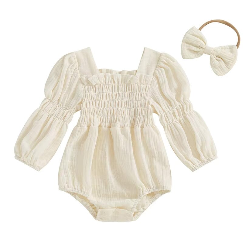 Long Sleeve Solid Vintage Baby Romper