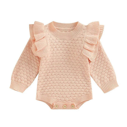 Long Sleeve Solid Ruffles Baby Romper