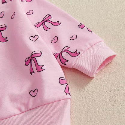 Long Sleeve Pink Bows Hearts Baby Set