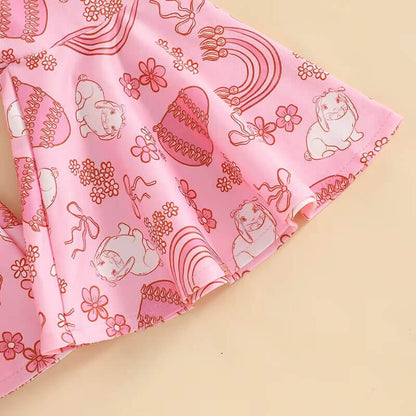Sleeveless Pink Easter Flared Toddler Jumpsuit