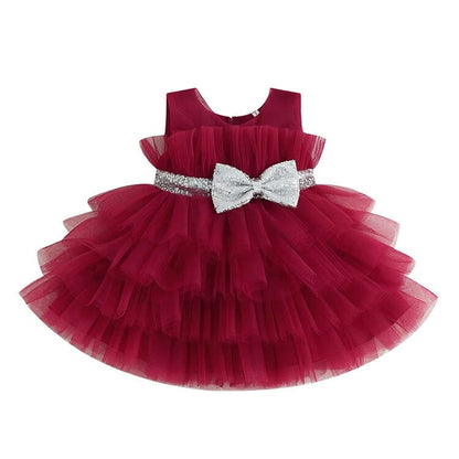 Sparkly Silver Bow Tulle Toddler Dress