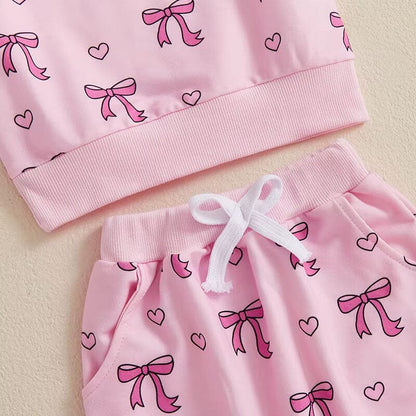 Long Sleeve Pink Bows Hearts Baby Set