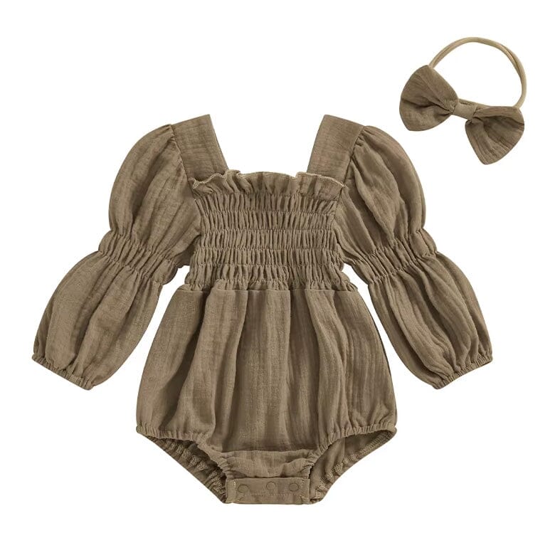 Long Sleeve Solid Vintage Baby Romper