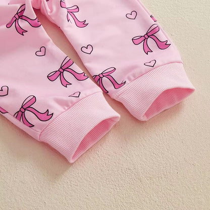 Long Sleeve Pink Bows Hearts Baby Set