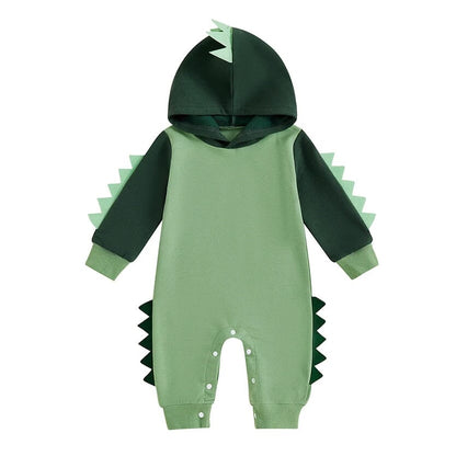 Long Sleeve Dino Hooded Baby Jumpsuit