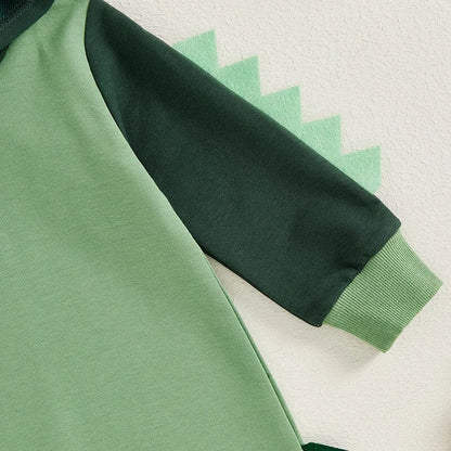 Long Sleeve Dino Hooded Baby Jumpsuit