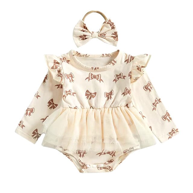 Long Sleeve Football Bows Tulle Baby Romper