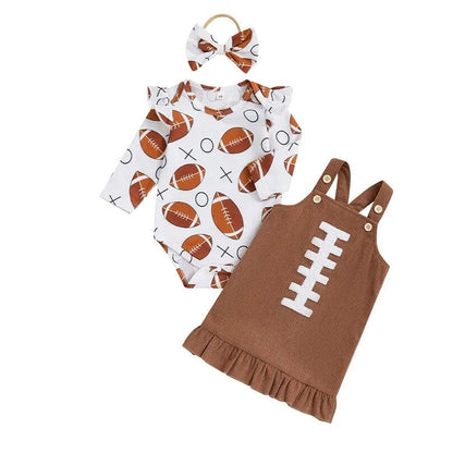 Long Sleeve Football Ruffled Dress Baby Set