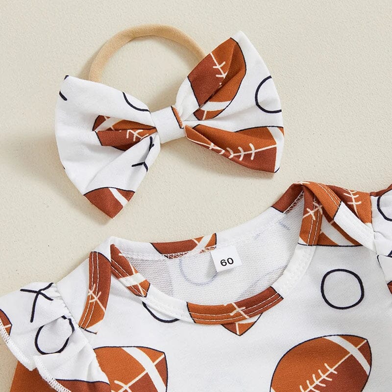 Long Sleeve Football Ruffled Dress Baby Set