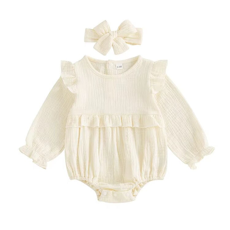 Long Sleeve Solid Ruffled Romper