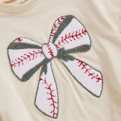 Short Sleeve Baseball Bow Baby Bodysuit