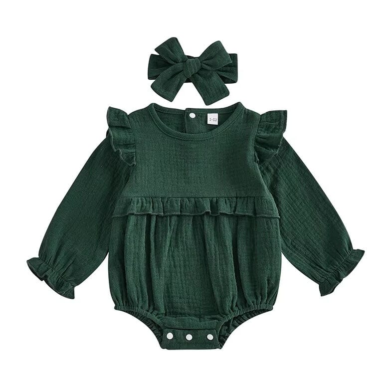 Long Sleeve Solid Ruffled Romper