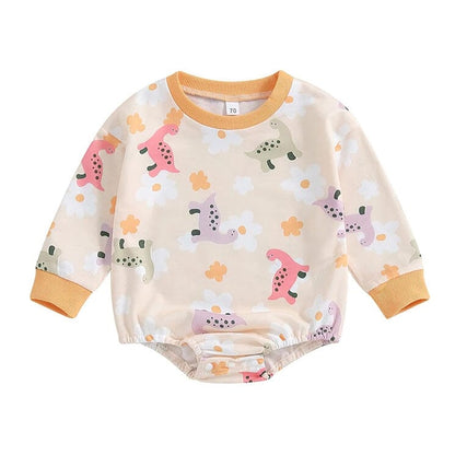 Long Sleeve Dino Floral Baby Romper