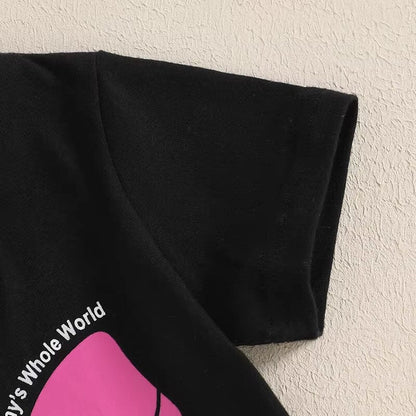 Short Sleeve Pink Bow Skirt Toddler Set