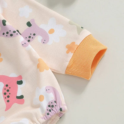 Long Sleeve Dino Floral Baby Romper