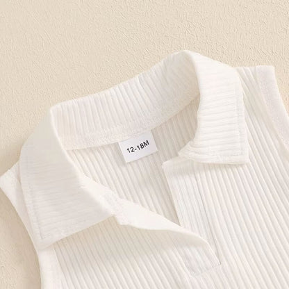 Sleeveless Collar Daisy Plaid Skirt Toddler Set