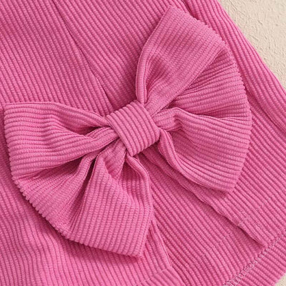 Short Sleeve Pink Bow Skirt Toddler Set
