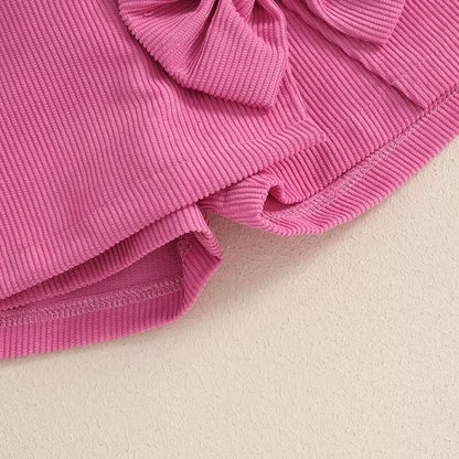 Short Sleeve Pink Bow Skirt Toddler Set