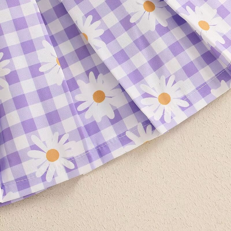 Sleeveless Collar Daisy Plaid Skirt Toddler Set