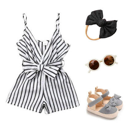 Bow Striped Baby Romper