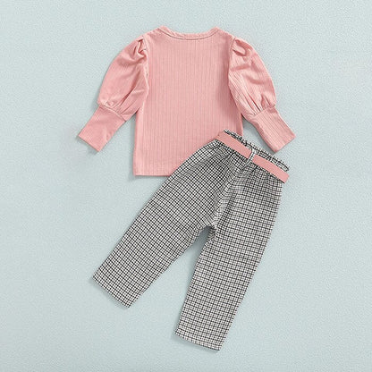 Pink Top Plaid Pants Toddler Set