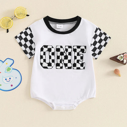 Race Flag Baby Birthday Romper