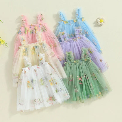 Embroidered Floral Tulle Princess Dress