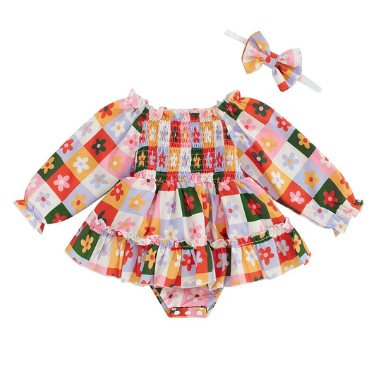 Floral Checkered Baby Romper