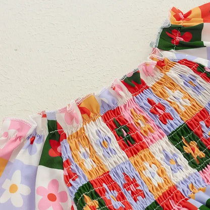 Floral Checkered Baby Romper