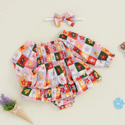 Floral Checkered Baby Romper