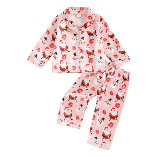 Long Sleeve Pink Santa Snowman Pajama Set