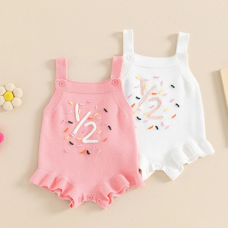 Half Birthday Embroidered Sprinkle Baby Romper