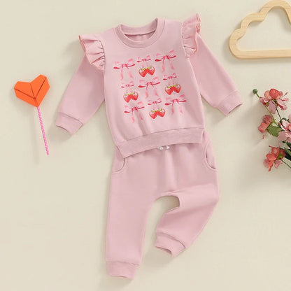 Long Sleeve Strawberries And Bows  Toddler Set