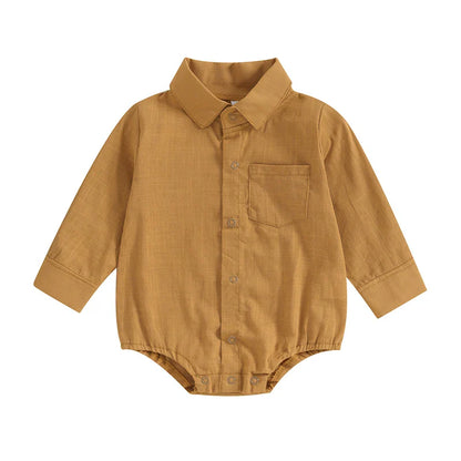 Long Sleeve Linen Button Down Baby Romper