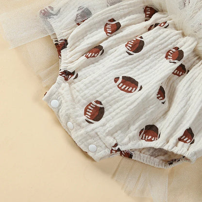 Football Tulle Baby Romper